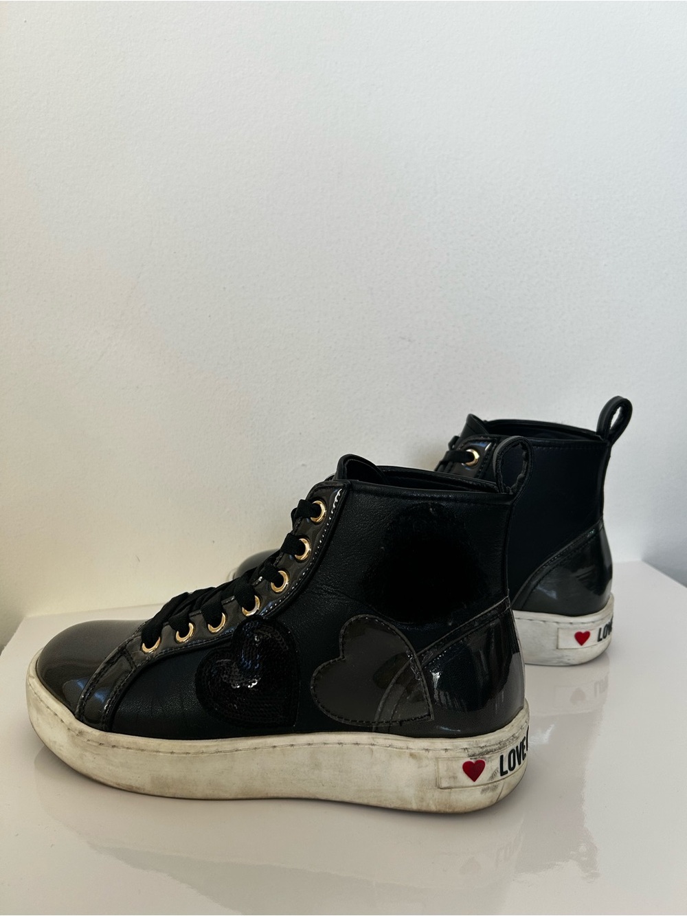 Love Moschino Black High-Top Sneakers with Fur Trim